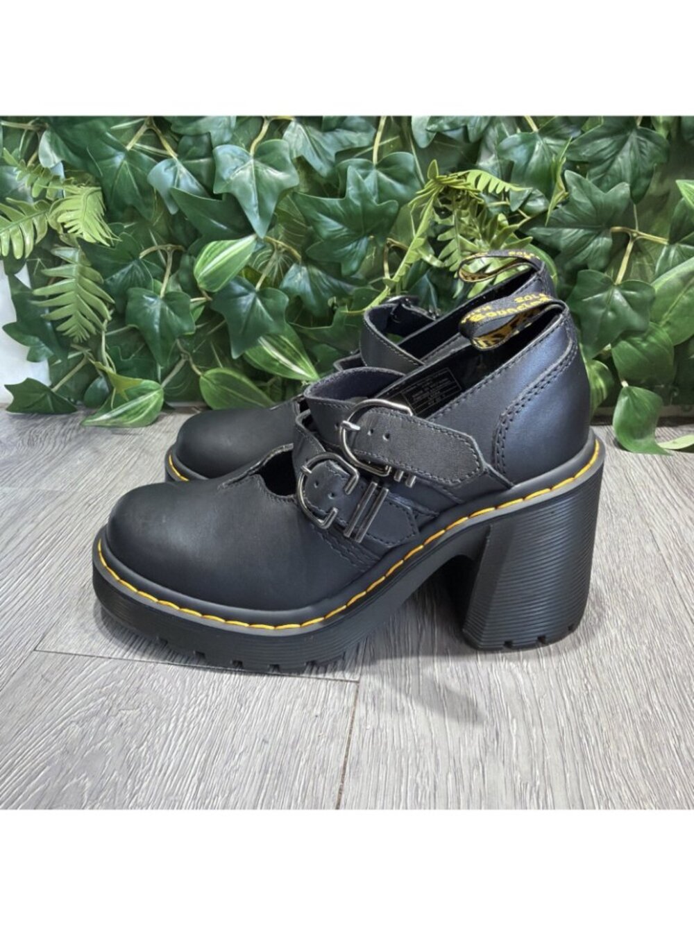 Dr. Martens Eviee Sendal Sendal Black Leather Heeled Mary Jane Shoes Women's 5 - Picture 4 of 10